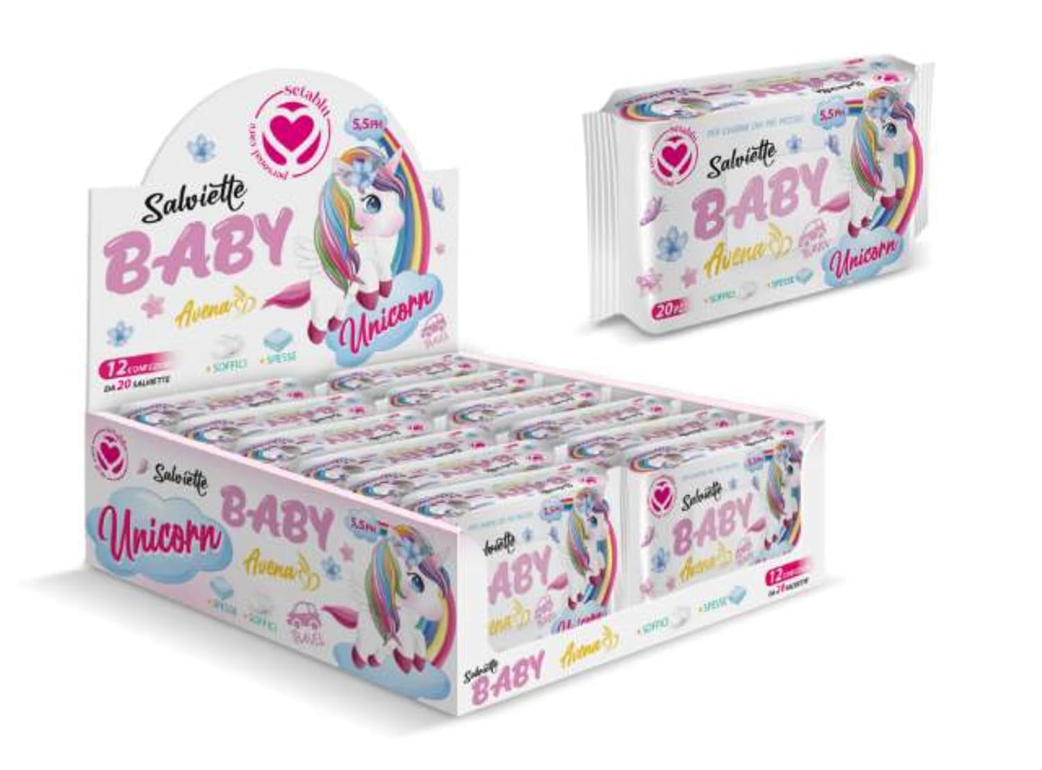 Șervețele umede pentru bebeluși, 20 de bucăți, model unicorn cu ovăz, conform imaginii