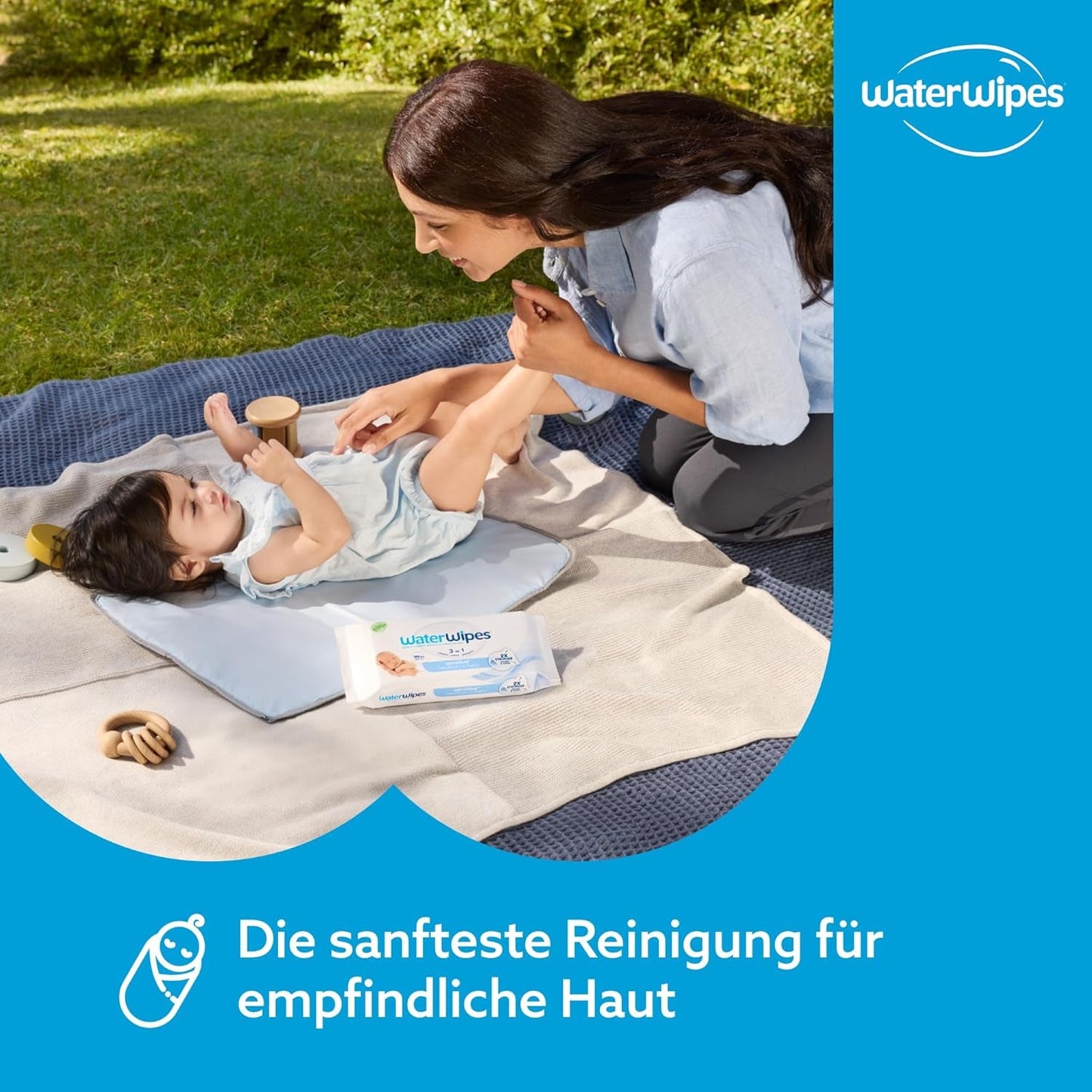 Șervețele umede WaterWipes Sensitive+ pentru nou-născuți și bebeluși, 540 bucăți (9 pachete), curățare, îngrijire, protecție 3 în 1, 99,9% apă, fără parfum