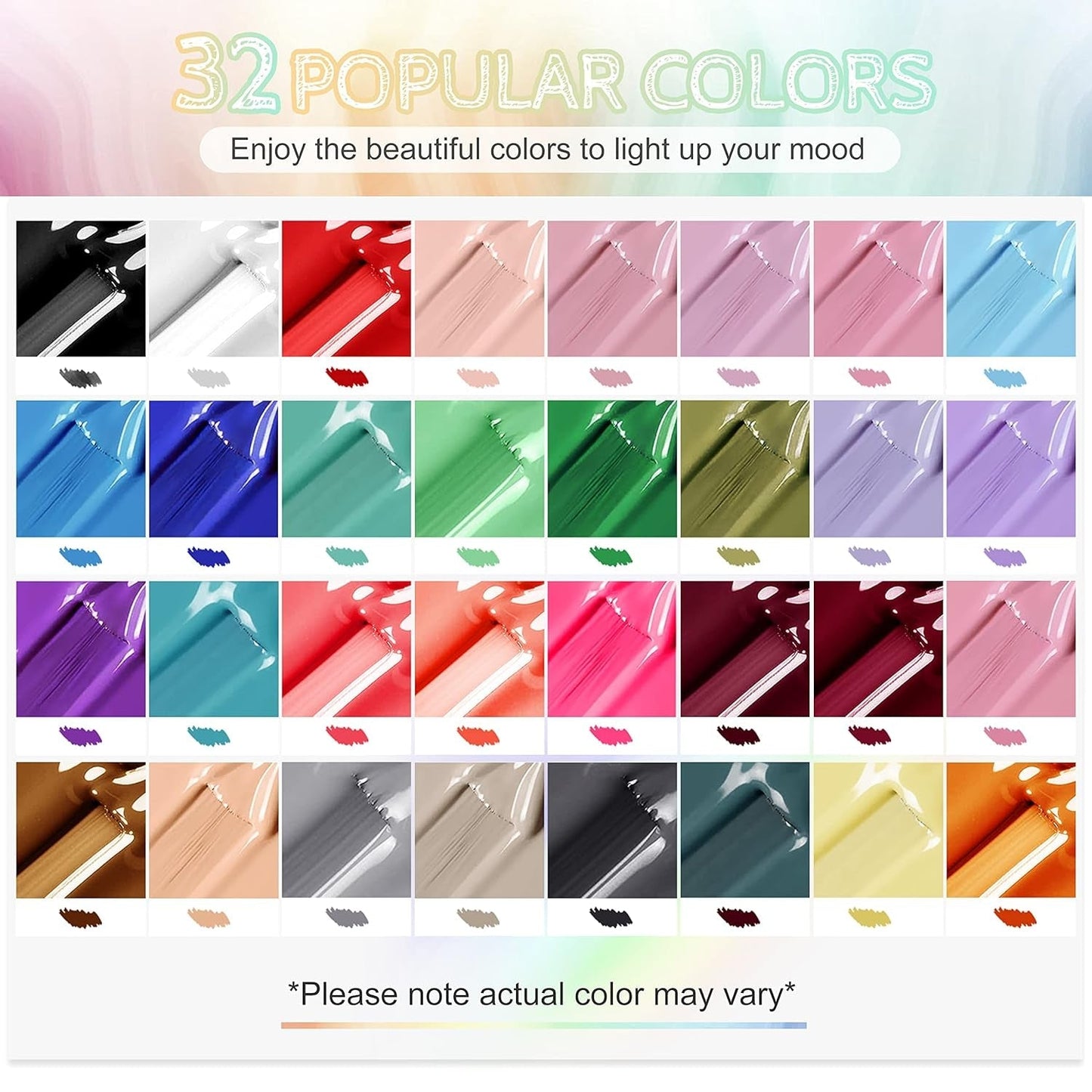 JODSONE 36-Teiliges Gel-Nagellack-Set, 32 Farben, Gel-Nagellack-Set, Basislack, Glänzend, Matt Und Glitzernder Decklack, Nagellack-Set, Grün, Blau, Rot, Rosa, Kollektion, Geschenke Für Frauen