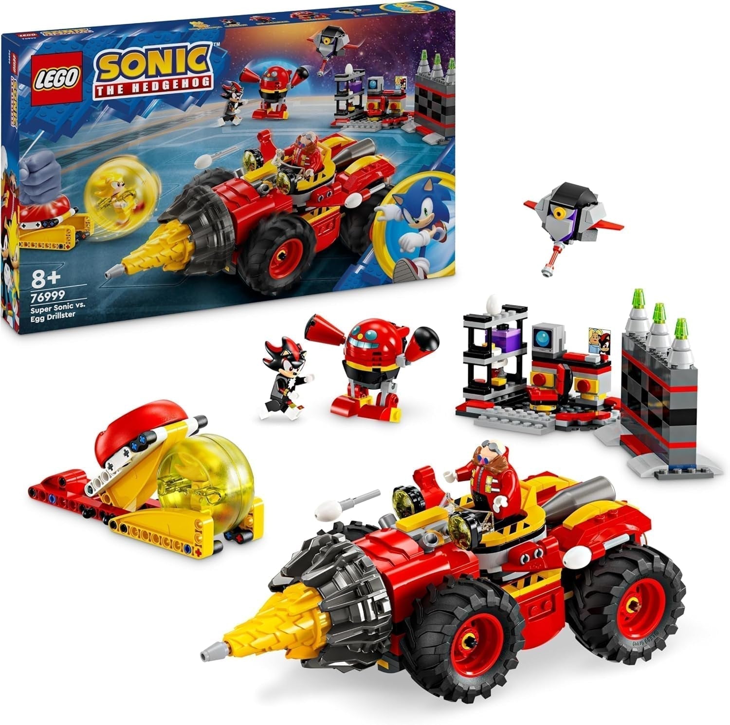 LEGO Sonic the Hedgehog Super Sonic Vs. Egg Drillster, set de jocuri video de aventură, cadou pentru copii, set cu Shadow și Dr Eggman pentru băieți și fete de la 8 ani 76999 Seturi de constructie Besuche den LEGO-Store Titlu implicit