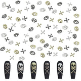 Set de decorațiuni pentru unghii cu craniu în formă de cruce, 120 de piese, brelocuri pentru unghii din metal auriu-argintiu, bijuterii din aliaj punk pentru manichiură, accesorii cu pietre strălucitoare