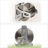 Relaxdays Rolă metalică pentru furtun, înfășurare furtun goală, oțel inoxidabil și aluminiu, montare pe podea și perete, 30,5x45x36,5 cm, argintiu