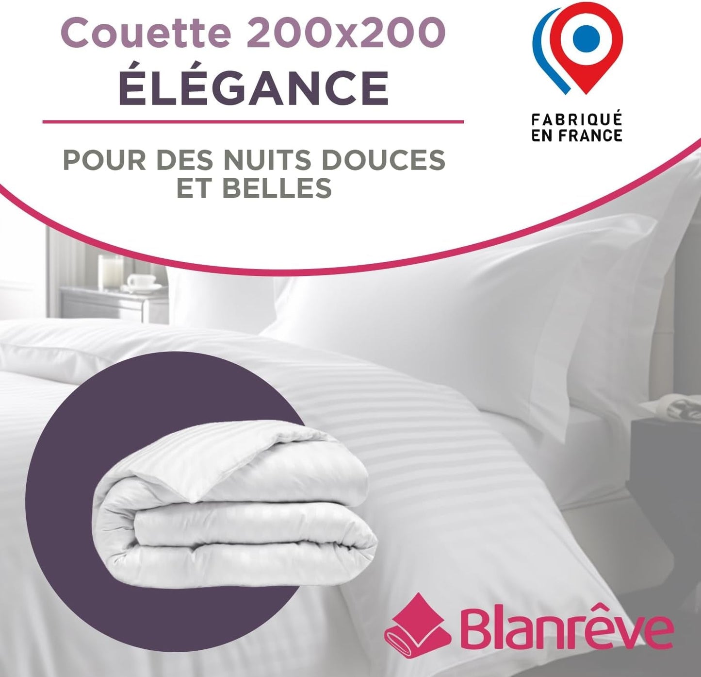 Quilt, satin, cu dungi, 400 G/M², 200 X 200 Cm, microfibră, alb, 200 X 200 Cm Plapumi si pilote Naty Shop