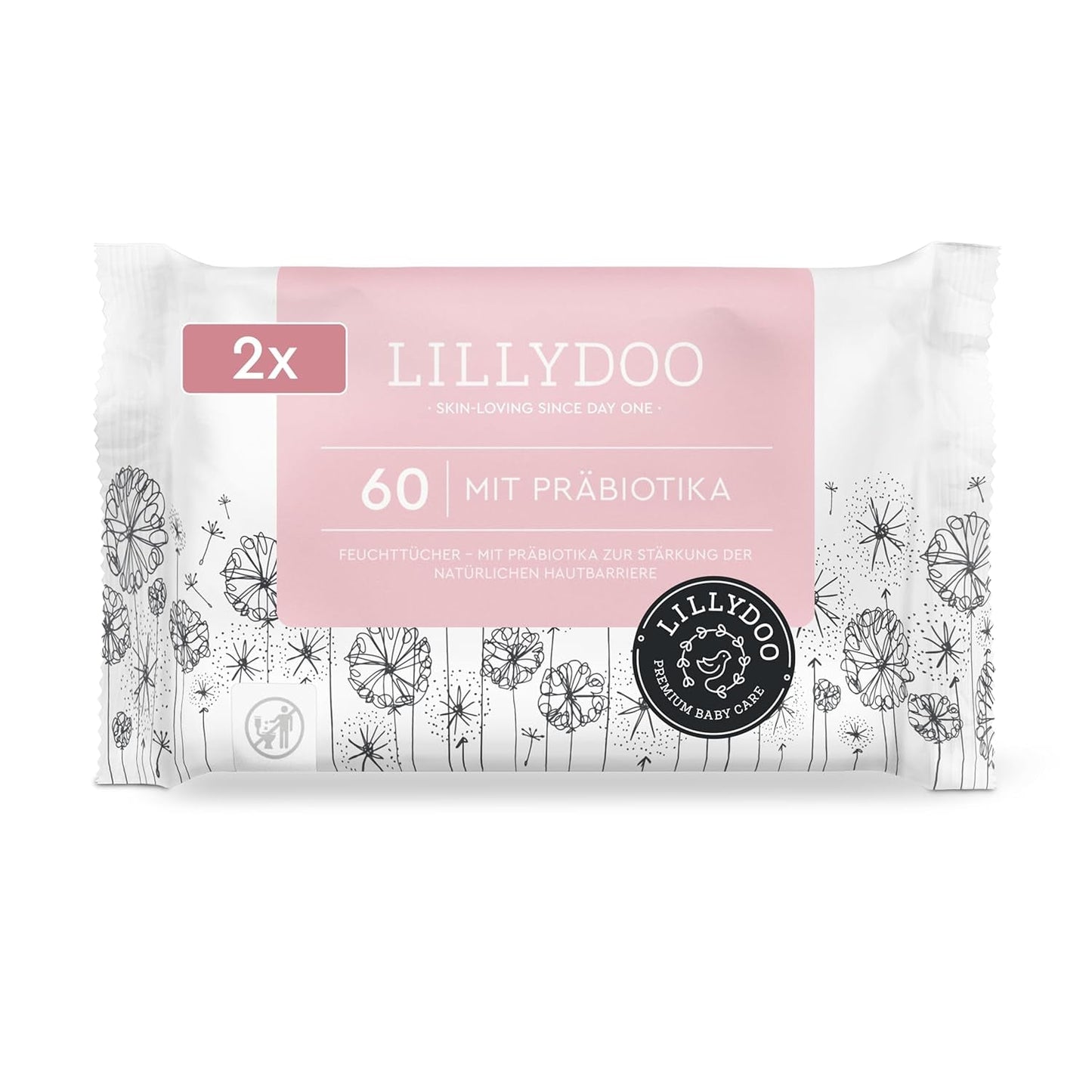 Șervețele umede LILLYDOO verzi, 600 bucăți (10 x 60), șervețel 100% fără plastic, rezistent la rupere - fără parfum, delicate și naturale, curățare delicată pentru pielea sensibilă, testate dermatologic