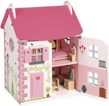 Janod - Casa de păpuși din lemn Mademoiselle, 3 etaje și cu 11 accesorii, replică de jucărie, dezvoltă imaginația, de la 3 ani, J06581, roz Casute de papusi Naty Shop Clasic