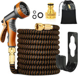 Furtun flexibil de grădină 30m/100ft verde, cu duză de pulverizare și conectori din alamă de 3/4" și 1/2", furtun de apă extensibil cu 10 funcții, extensibil de 3 ori, fără îndoituri, pentru grădină, podea, terasă, mașină