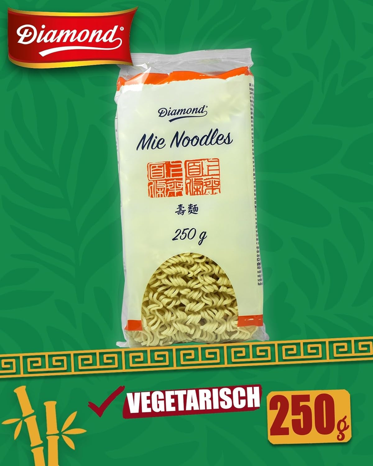 Tăiței Mie DIAMOND, tăiței din grâu fără ou, preparați rapid și ușor, vegetarieni - 8 x 250 g