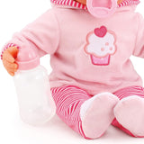 Păpușă First Words cu ochi adormiți, vorbește 24 de sunete de bebeluș, cu păpușă și biberon, 38 cm, roz/stripes Papusi Naty Shop