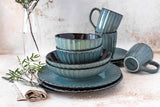 Set de veselă MÄSER 931966 Confino Series pentru 4 persoane, aspect vintage modern, set de mic dejun din ceramică, 12 piese, culoare petrol cu accente negre, gresie