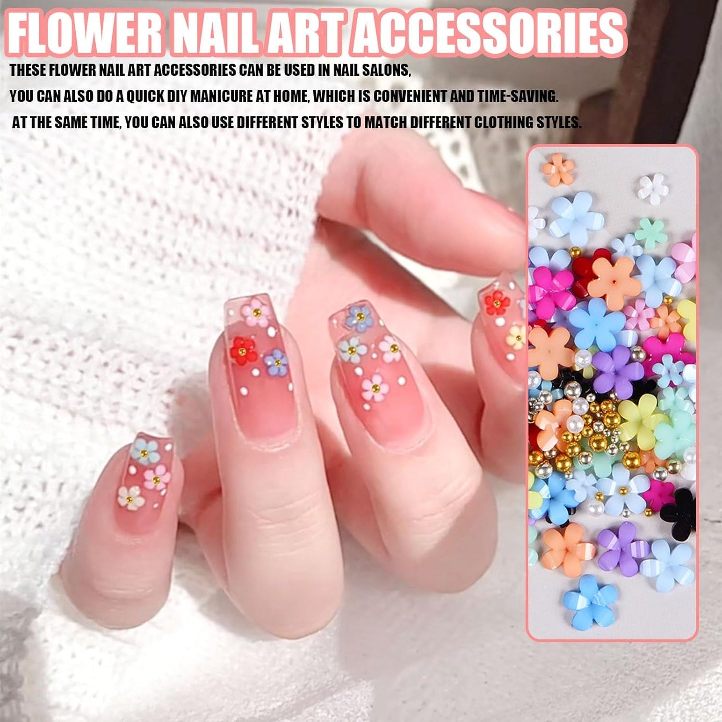Talismani pentru unghii cu flori 3D, 12 grile de pietre pentru unghii din rășină acrilică cu flori și mărgele aurii și argintii, unghii cu gel floral, decorațiuni pentru unghii cu flori pentru femei și fete, accesorii DIY pentru manichiură