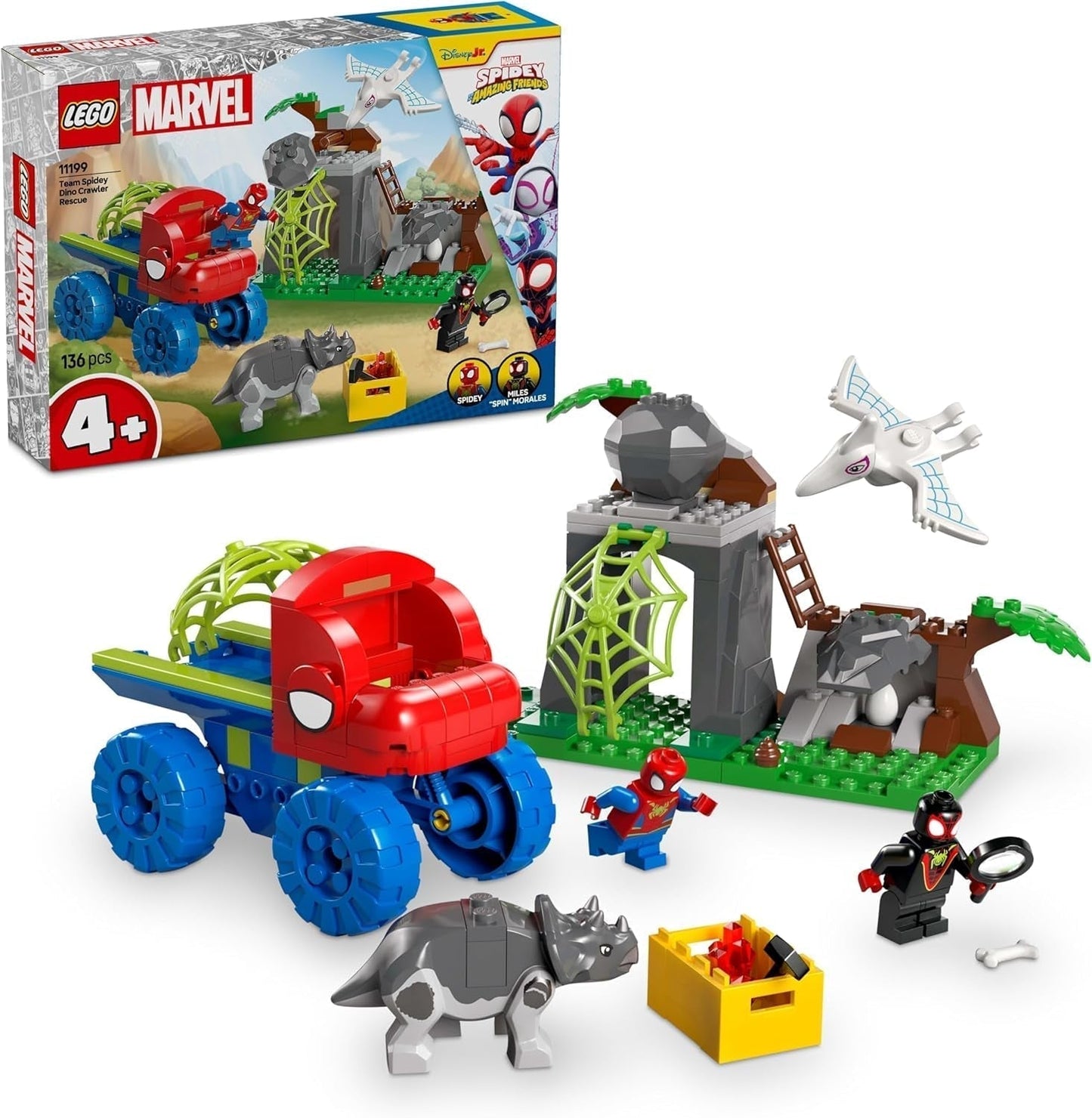 LEGO Marvel Echipa lui Spidey într-o misiune de salvare în camionul Dino, mașină de jucărie construibilă pentru supereroi, set de aventură pentru copii 4+, Spidey și super prietenii săi 11199 Seturi de constructie Besuche den LEGO-Store Titlu implicit