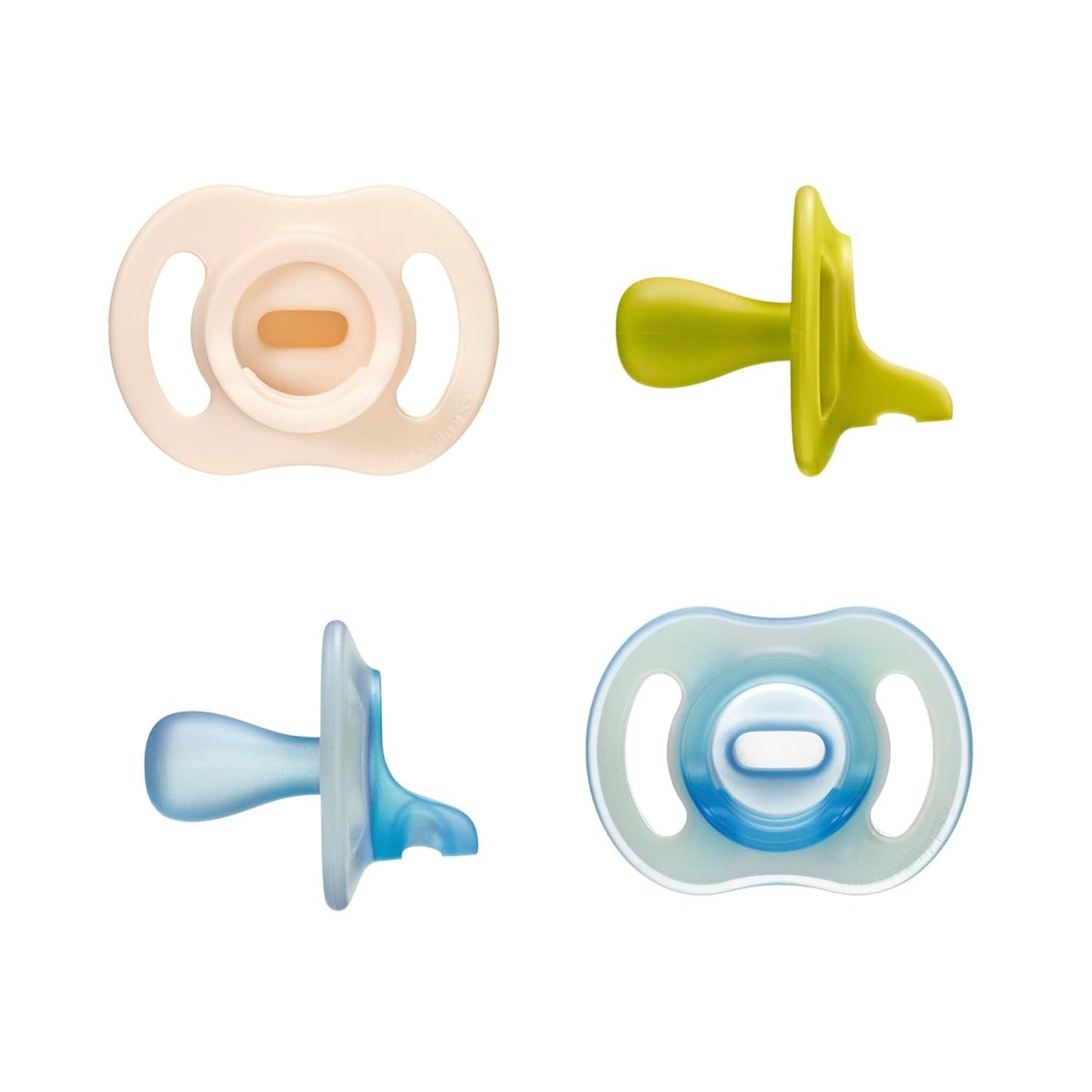 Suzete Tommee Tippee Ultra-Light StayPut și Night Glow, 0-6 luni, pachet de 4, design din silicon dintr-o singură bucată, senzație moale pe piele