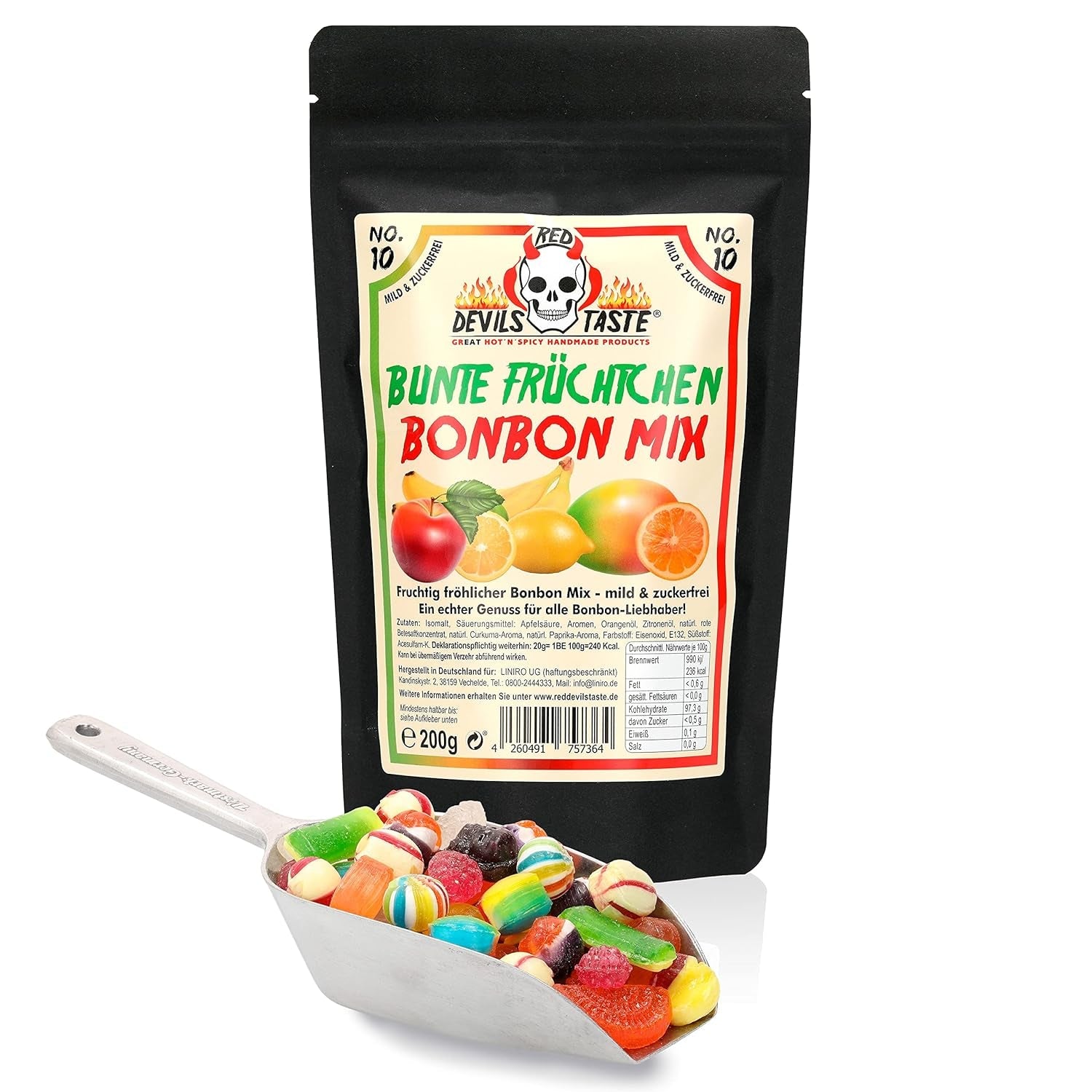 Amestec de bomboane „Fructe Colorate” - fără zahăr - 200g - într-o pungă cu fermoar - GUSTUL RED DEVILS