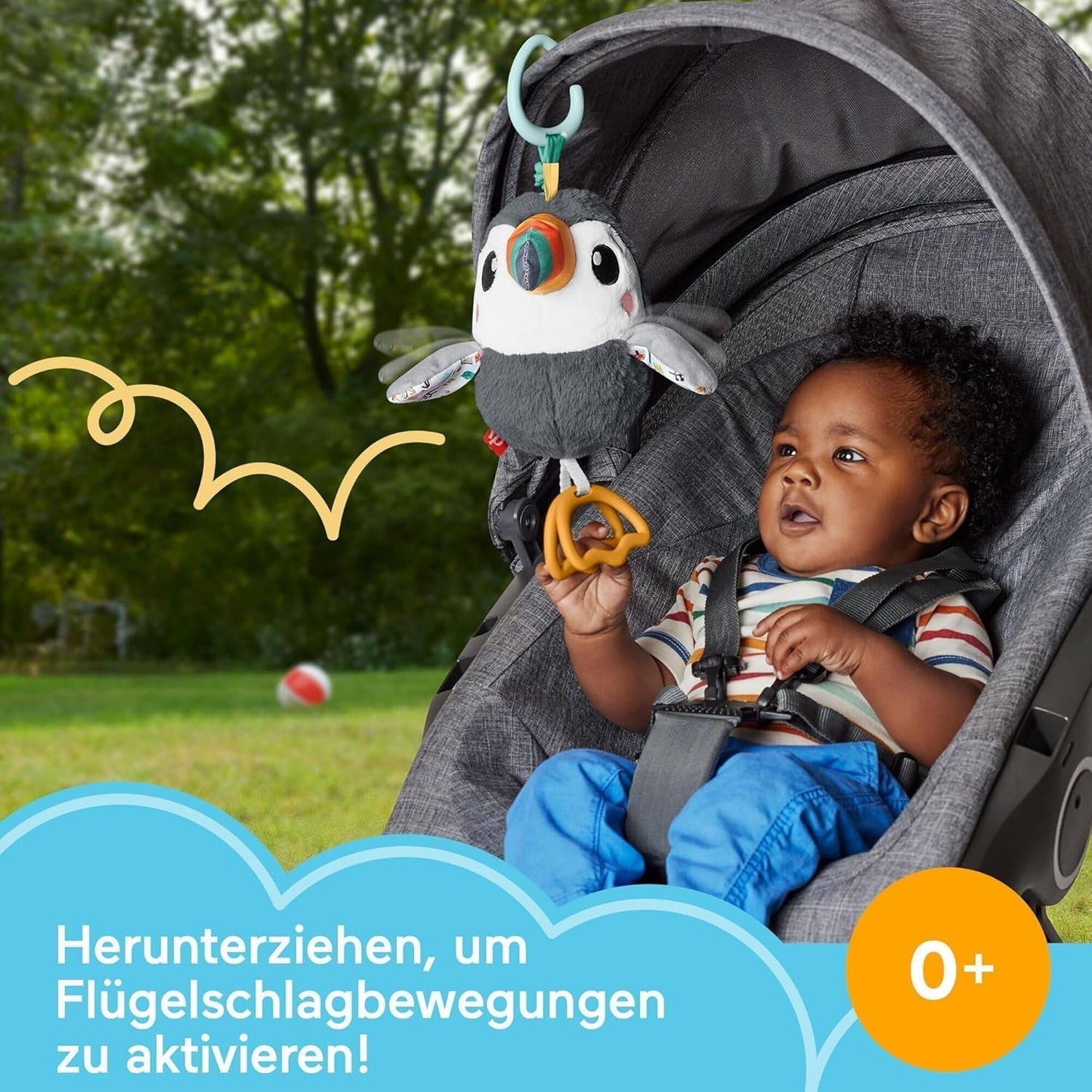 FISHER-PRICE Flap & Go Toucan - Jucărie de pluș pentru cărucior, promovează abilitățile motorii fine și senzoriale, pentru nou-născuți de la naștere, HNX66 Jucarii Bebe Naty Shop