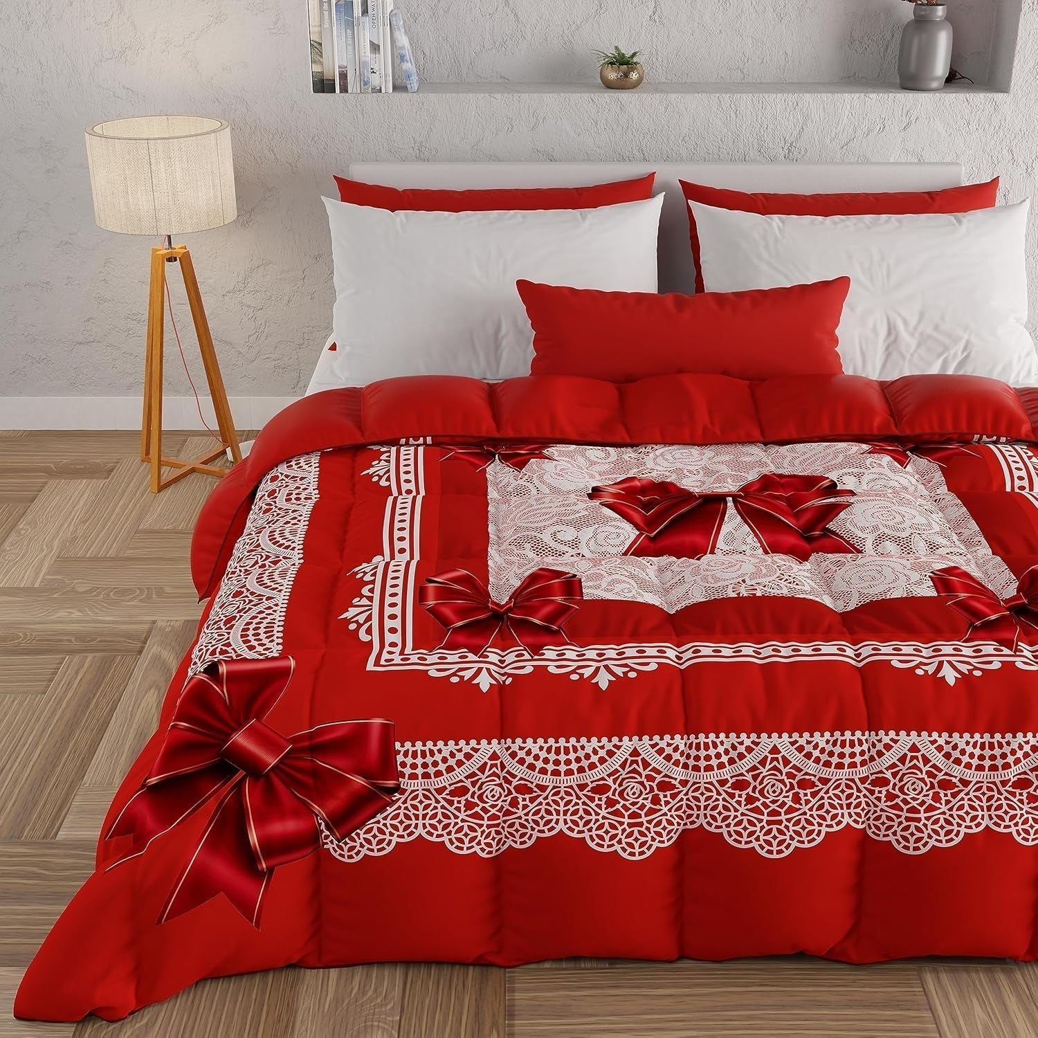 PETTI Artigiani Italiani - Plapumă de iarnă, Plapumă de iarnă, Plapumă simplă, Cu două fețe, Monocolor și imprimare digitală, 100% microfibră antialergică, Made in Italy Plapumi si pilote Naty Shop Panglică roșie 160 X 190 Cm