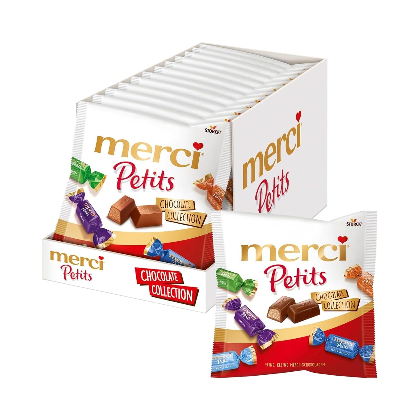 Cremă de cafea Merci Petits – 12 x 125 g – Praline mici de ciocolată albă pe ciocolată fină cu cremă de cafea – Praline de ciocolată ambalate individual