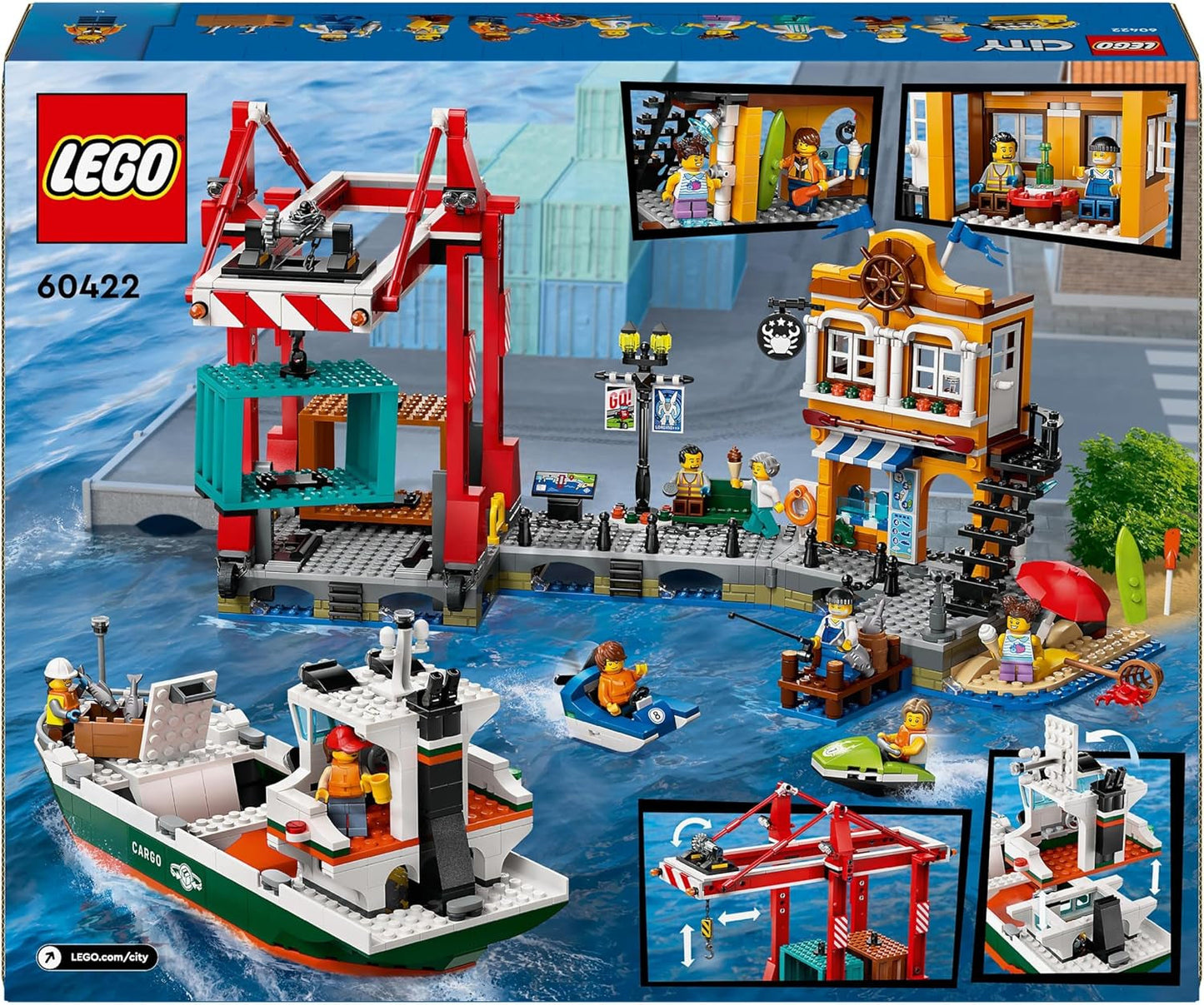 Portul LEGO City cu navă de marfă, jucărie de construit pentru băieți și fete de la 8 ani, idee de cadou pentru copii, macara pentru containere, navă de jucărie și 8 minifigurine 60422 Seturi de constructie Besuche den LEGO-Store