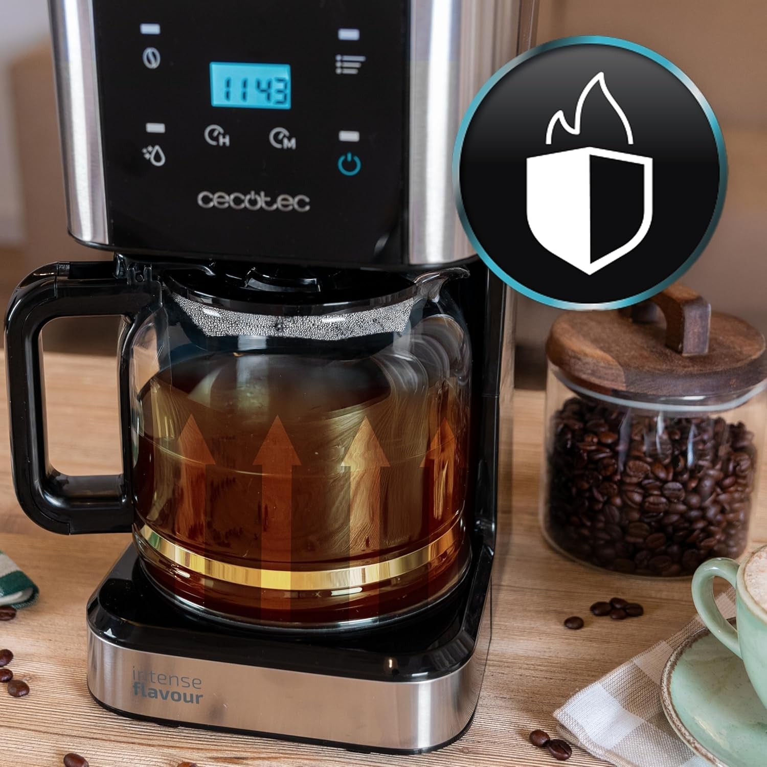 Espressor cu filtru Cecotec Coffee 66 Drop and Touch, putere 950 W, 1,5 L, 12 cești, ecran tactil, carafă din sticlă, cronometru 24 de ore, 6 comutatoare, filtru reutilizabil tip plasă