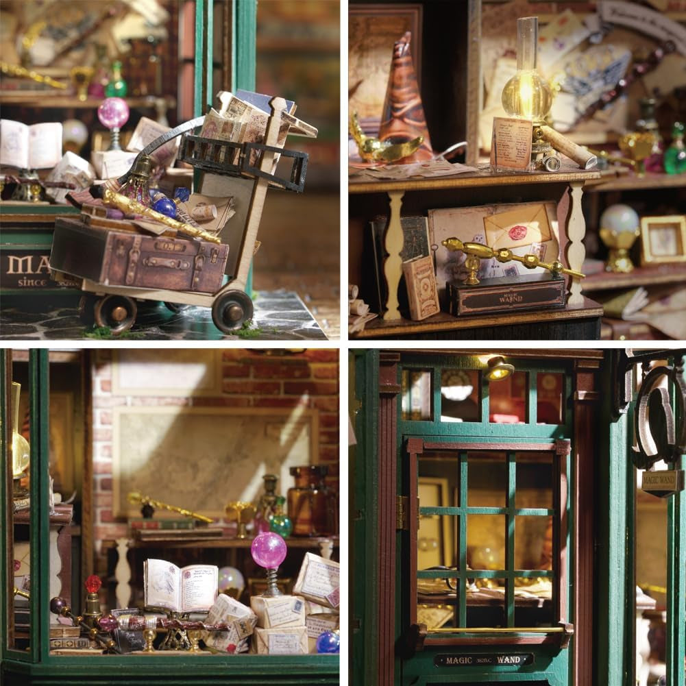 Casă de păpuși Magic Shop cu capac de praf, kit de mobilier pentru casă de păpuși în miniatură DIY, scară 1:24, cadou creativ pentru copii, cadou de ziua de naștere pentru adolescenți