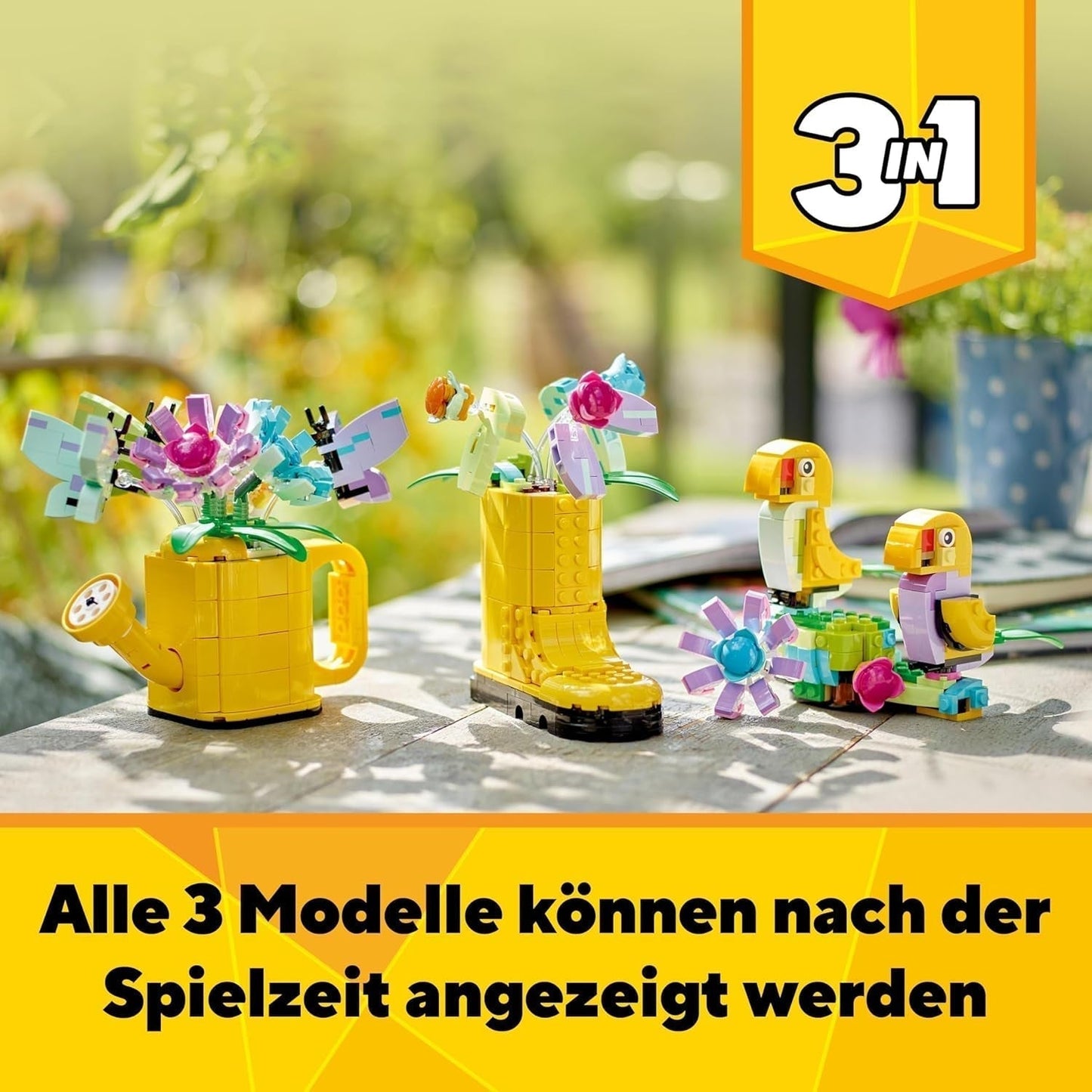 LEGO Creator 3In1 Set de stropitoare cu flori, decorare cameră copii, construiește o stropitoare cu buchet de flori, cizme de cauciuc sau 2 păsări de jucărie, cadou creativ pentru fete și băieți de la 8 ani 31149 Seturi de constructie Besuche den LEGO-Store