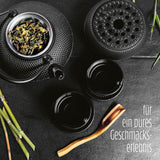 Set de ceai Lumaland cu 8 piese | Ceainic din fontă Tetsubin de 1,4 litri | Încălzitor din fontă | 2 cești de ceai și 2 farfurioare | Set de ceai japonez, inclusiv lingură de măsurat din bambus și infuzor din oțel inoxidabil
