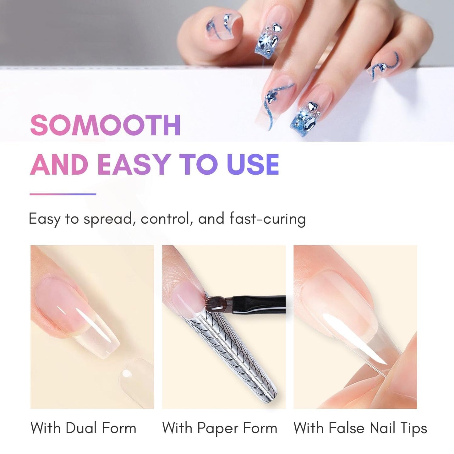 Makartt Poly Nail Extension Gel - 50 ML Extension Builder Acrylic Poly Nägel Aufbaugel Extender Gel Für Gelnägel Für Nagelverlängerung, Nagelstärkung, Nail Art Dekoration(Transparent)