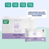 Naïf - Șervețele umede cu loțiune fără plastic - 1296 bucăți (24 pachete a câte 54 de șervețele) - pentru bebeluși și copii - Fundul, corpul și fața bebelușilor - cu Aloe Vera și Bambus - 0% Parfum și Alcool