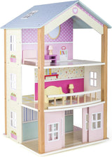 Small Foot 11192 Casă de păpuși rotativă din lemn, palat, 3 etaje, include jucărie de mobilier, multicolor, 37 x 40 x 67 cm