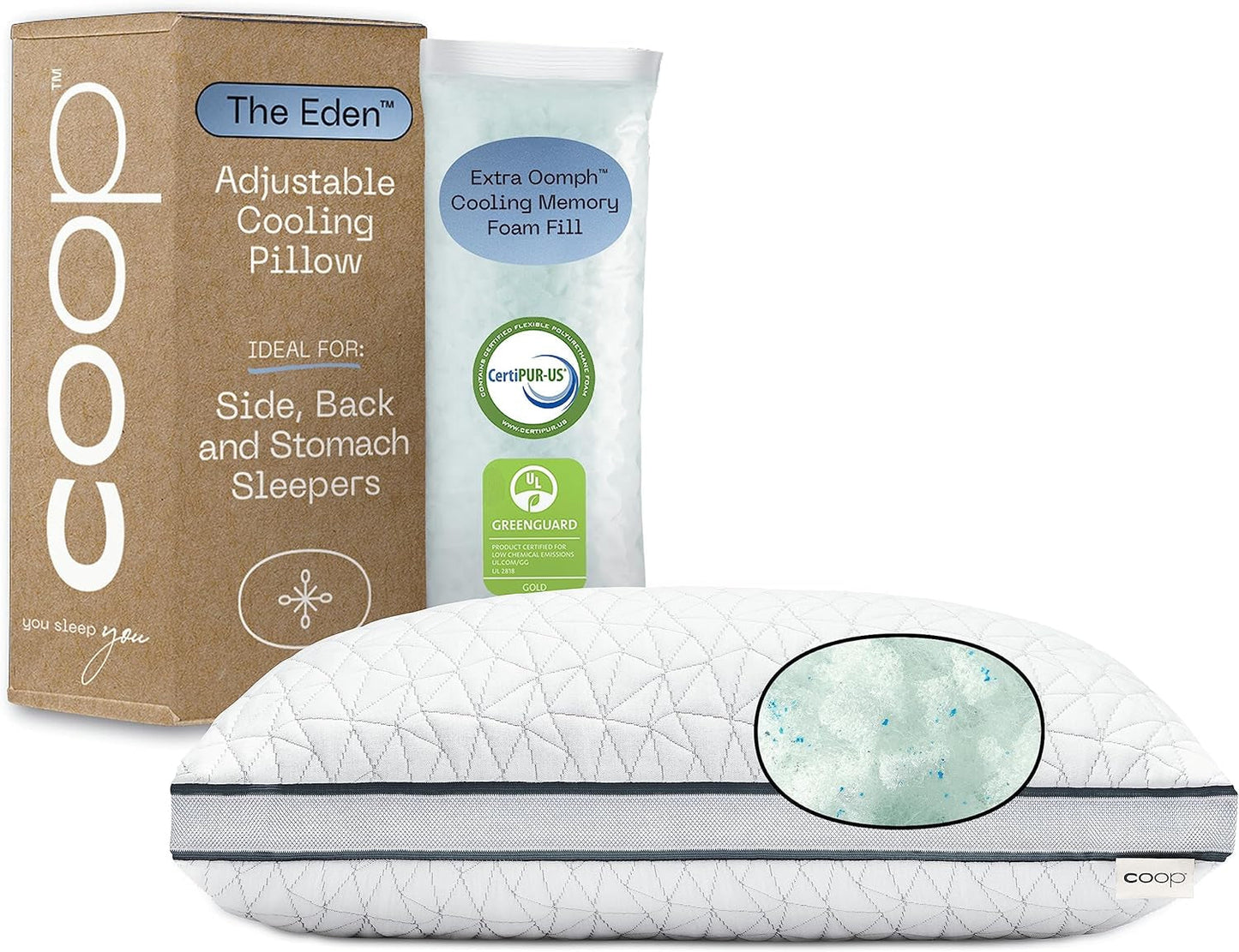 Coop Home Goods Eden Cool pernă reglabilă, dimensiune King, spumă de memorie reglabilă cu infuzie de gel, țesătură Lulltra moale și respirabilă, ideală pentru toți dorminții, ecologică, Perne standard Naty Shop Titlu implicit