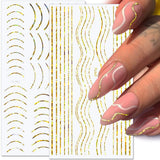 12 foi cu laser sclipici linii autocolante unghii autoadezive autocolante holografice dungi bronz autocolante unghii linie franceză arcuri curbe linii ondulate autocolante unghii accesorii Nail Art