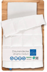 Allnights - Plapumă confortabilă medie, 135X200, 100% pene noi și puf, potrivită pentru alergici, lavabilă până la 60°C, fabricată în Germania, alb Plapumi si pilote Naty Shop 135 X 200 Cm Clasa de căldură medie