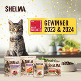Shelma Hrană umedă pentru pisici Megapack cu carne de vită, curcan, pui și rață – Hrană completă fără cereale cu conținut ridicat de carne – 40 x 85 g (3,4 kg)
