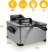 Friteuză Tristar, 1 coș mare și 2 coșuri mici, termostat reglabil, zonă de răcire, 5 litri, 2000 W, FR-6949 Electrocasnice Naty Shop