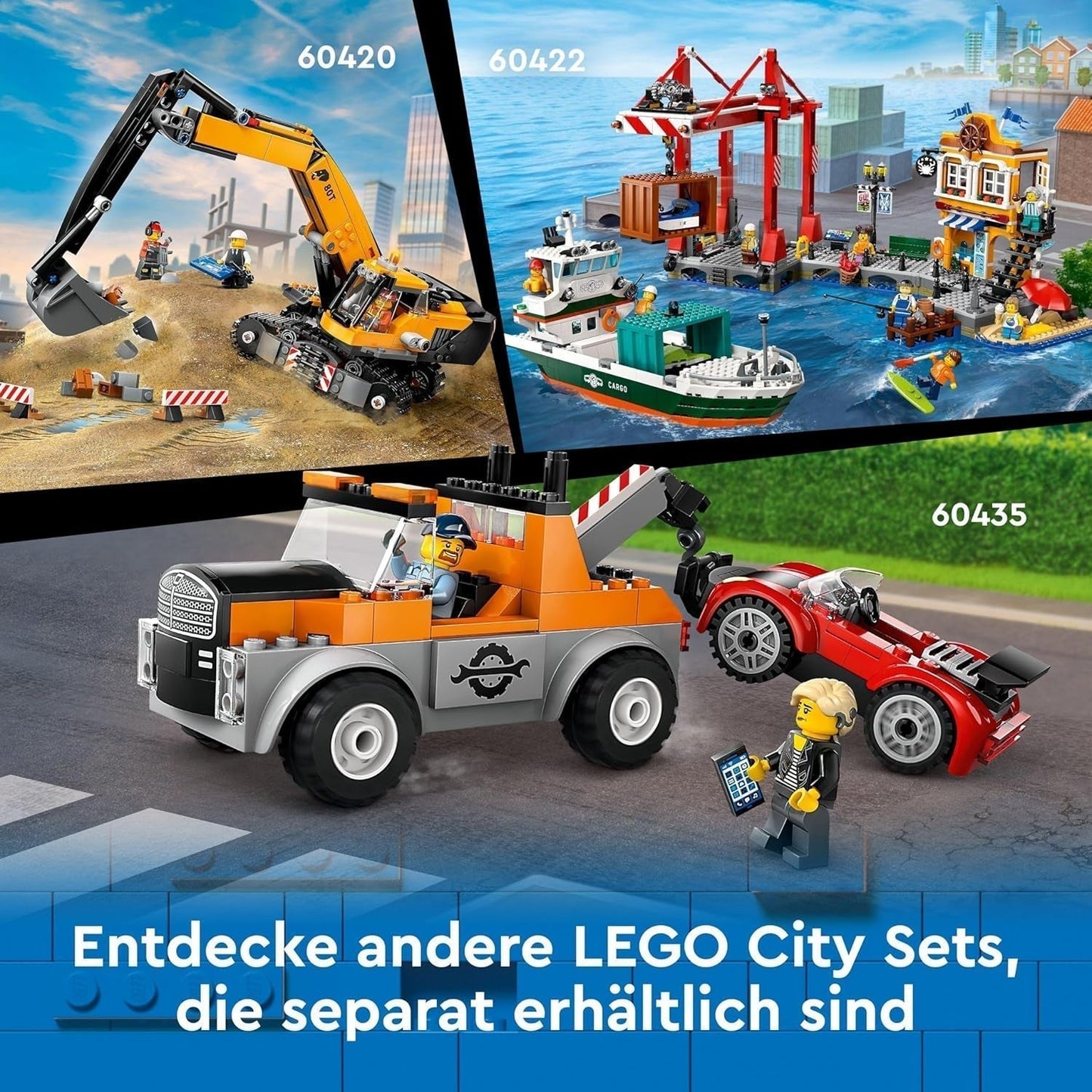Portul LEGO City cu navă de marfă, jucărie de construit pentru băieți și fete de la 8 ani, idee de cadou pentru copii, macara pentru containere, navă de jucărie și 8 minifigurine 60422 Seturi de constructie Besuche den LEGO-Store