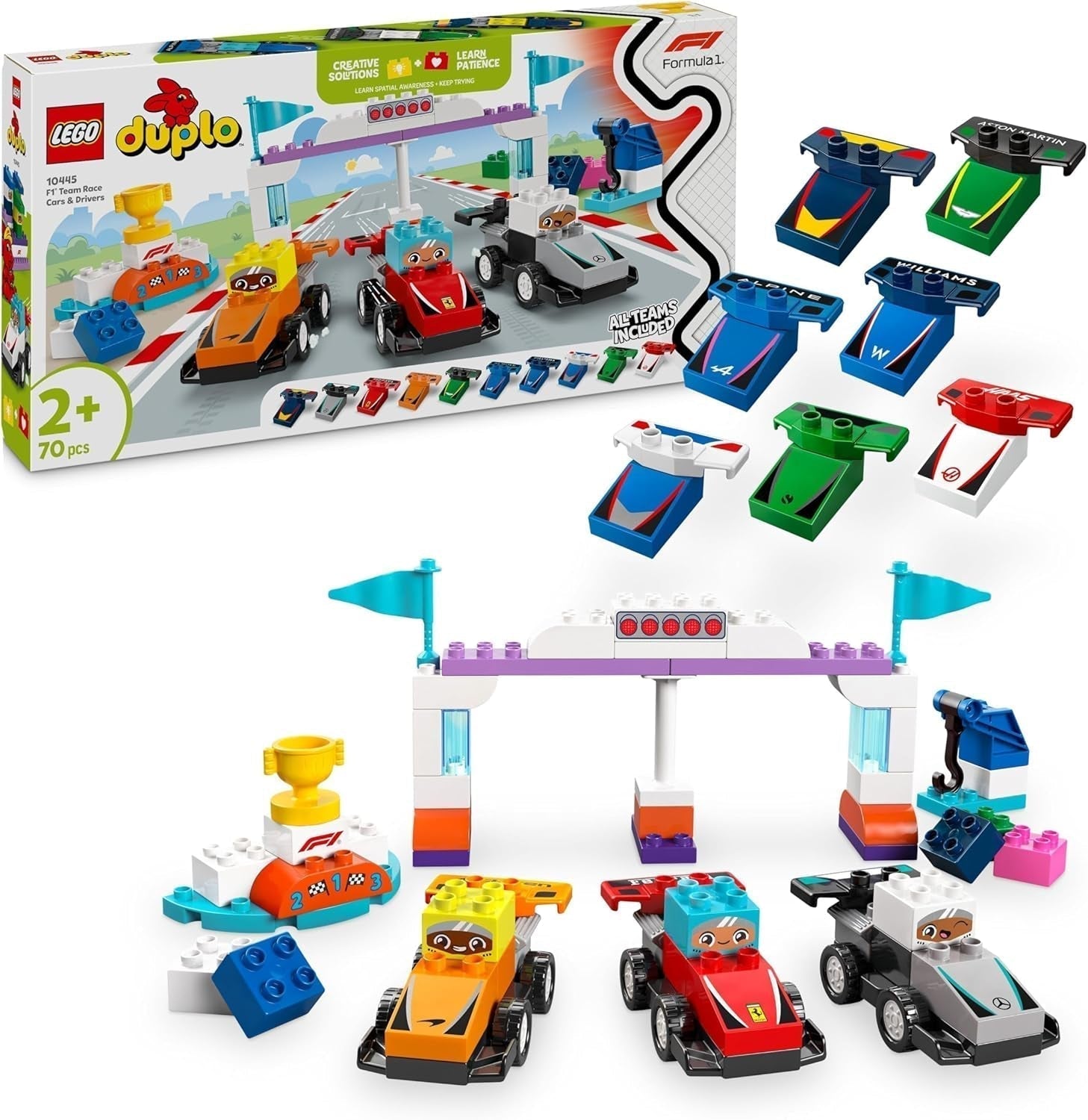 LEGO DUPLO Town F1 Team Race Cars With Racers, jucărie de construit pentru întreaga familie, experiență de joacă imaginativă, cadou de ziua de naștere pentru copii mici, băieți și fete de la 2 ani 10445 Seturi de constructie Besuche den LEGO-Store Titlu implicit