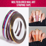 FANDAMEI Nail Art Pinsel Set, 15 Stücke Pinsel Für Gelnägel Nagel Pinsel, 5 Stücke Dotted Pen, 10 Rolle Streifenband Nägel, Strasssteine Nägel, Ultra Dünn Nagel Pailletten Für Nagelkunst Maniküre Set
