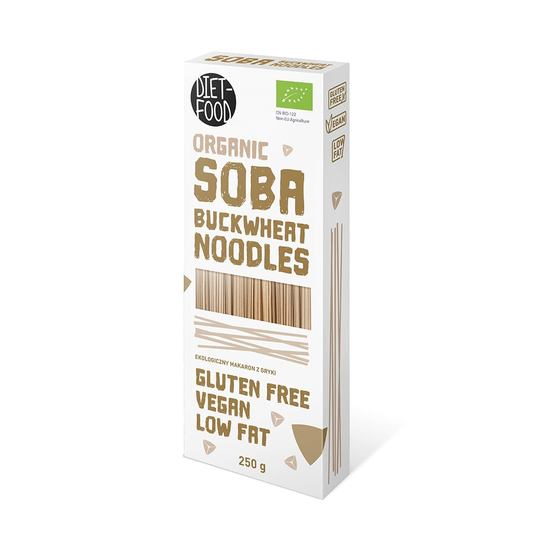 DIET-FOOD Bio Buchweizen Soba Nudeln Lebensmittel Pasta Vegane Glutenfreie Laktosefrei Sojafrei Nudeln für Vegetarier und Veganer 250 Gramm