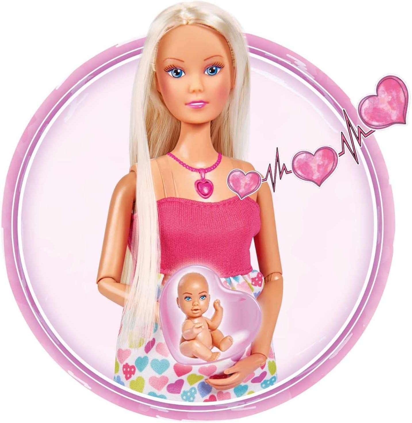 Simba 105733480 - Steffi Love Baby Bliss, Păpușă însărcinată cu bebeluș și sunete grozave, accesorii pentru bebeluși și marsupiu