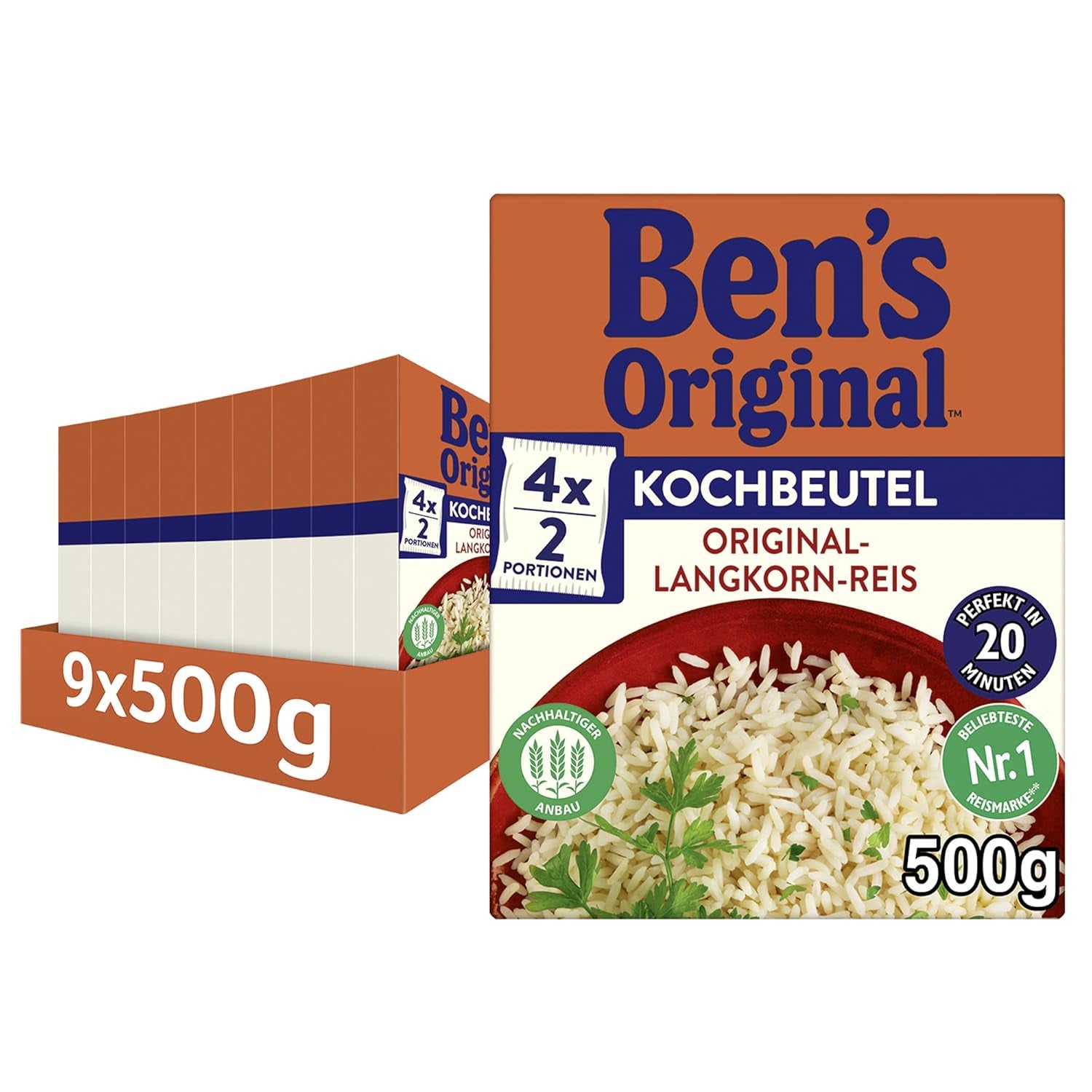 Orez cu bob lung BEN'S ORIGINAL™, fiert în pungă, 9 x 500 g, 20 de minute