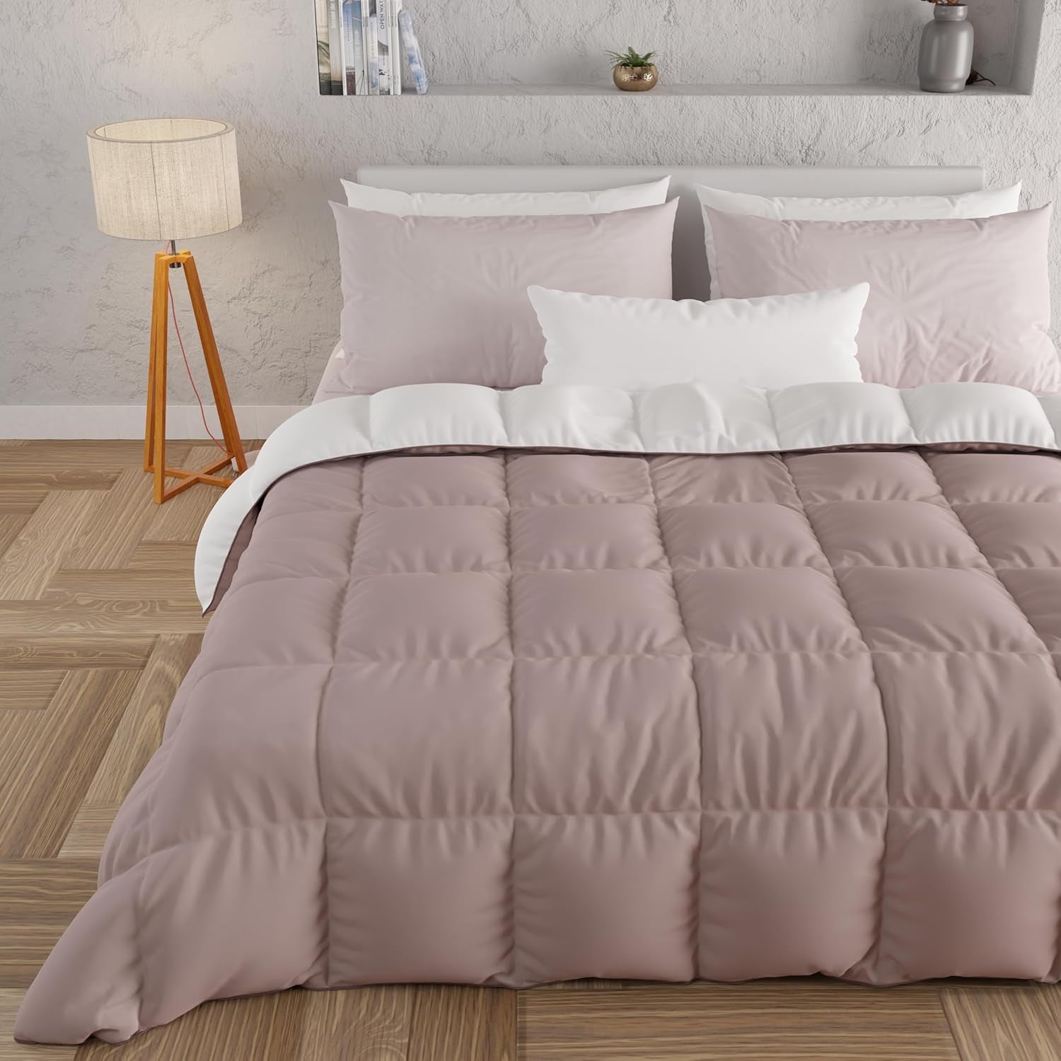 PETTI Artigiani Italiani - Cuvertură de iarnă pentru pat dublu, maxi, monocoloră, față-verso, alb, gri, 100% Made in Italy Plapumi si pilote Naty Shop Vechi roz alb Una Piazza E Mezza