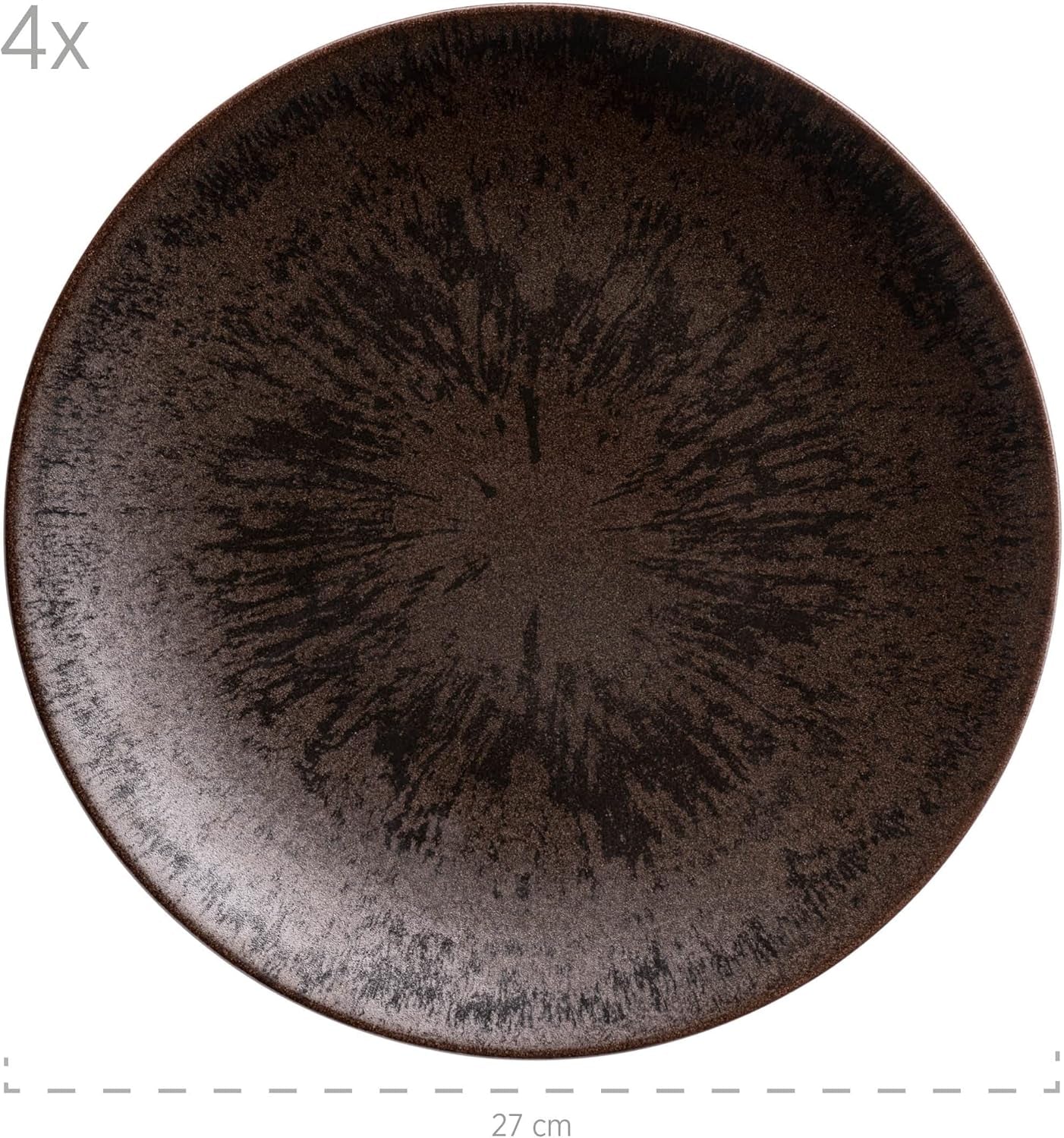 MÄSER Bronz Metallic, serviciu de masă cu 12 piese pentru 4 persoane cu glazură elegantă și lucioasă, set de farfurii cu farfurie de cină, farfurie de sumă și farfurie de desert din ceramică de înaltă calitate, gresie, maro