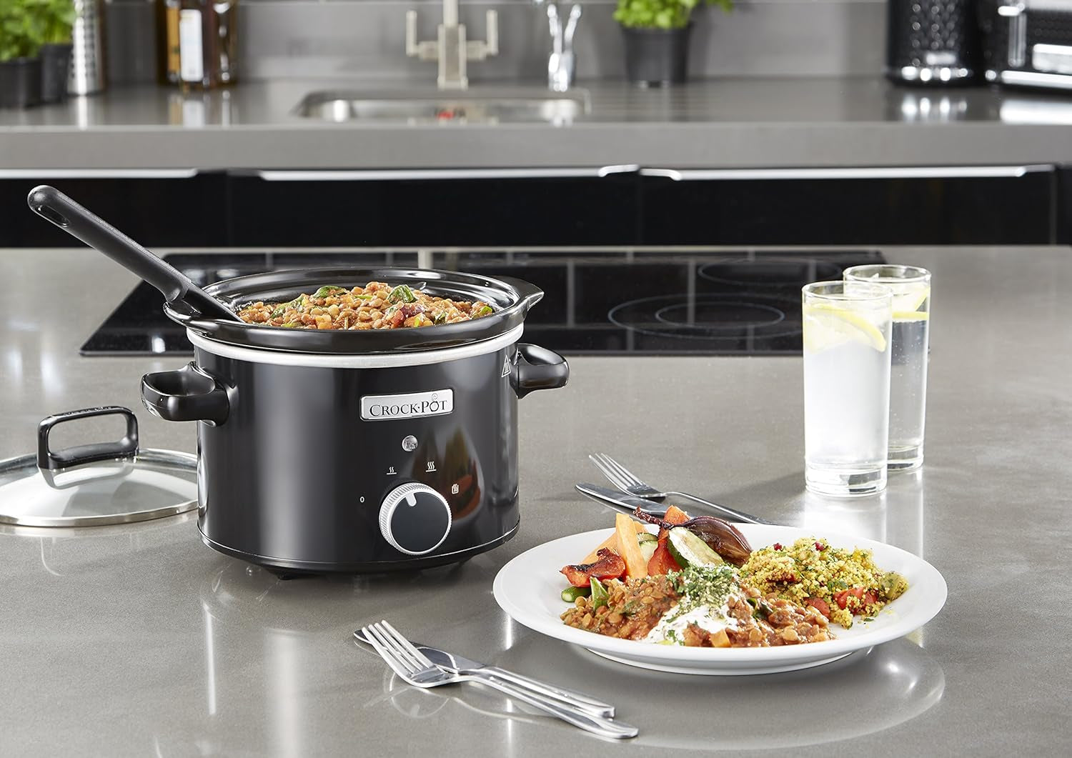 Slow cooker Crockpot, bol ceramic detașabil, ușor de curățat, 2,4 litri (1-2 persoane) Slow Cooker Naty Shop