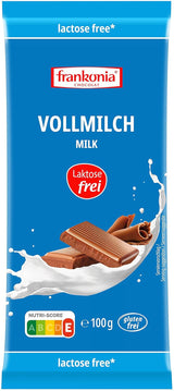 frankonia CHOCOLAT Ciocolată integrală cu lapte fără lactoză și gluten, 100 g