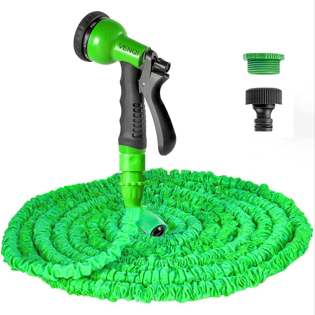 Furtun de grădină extensibil 30 m, furtun flexibil de apă de 100 ft cu duză de pulverizare cu 8 jeturi, furtun retractabil etanș, rezistent cu conectori de 3/4" și 1/2" (30 m, verde)