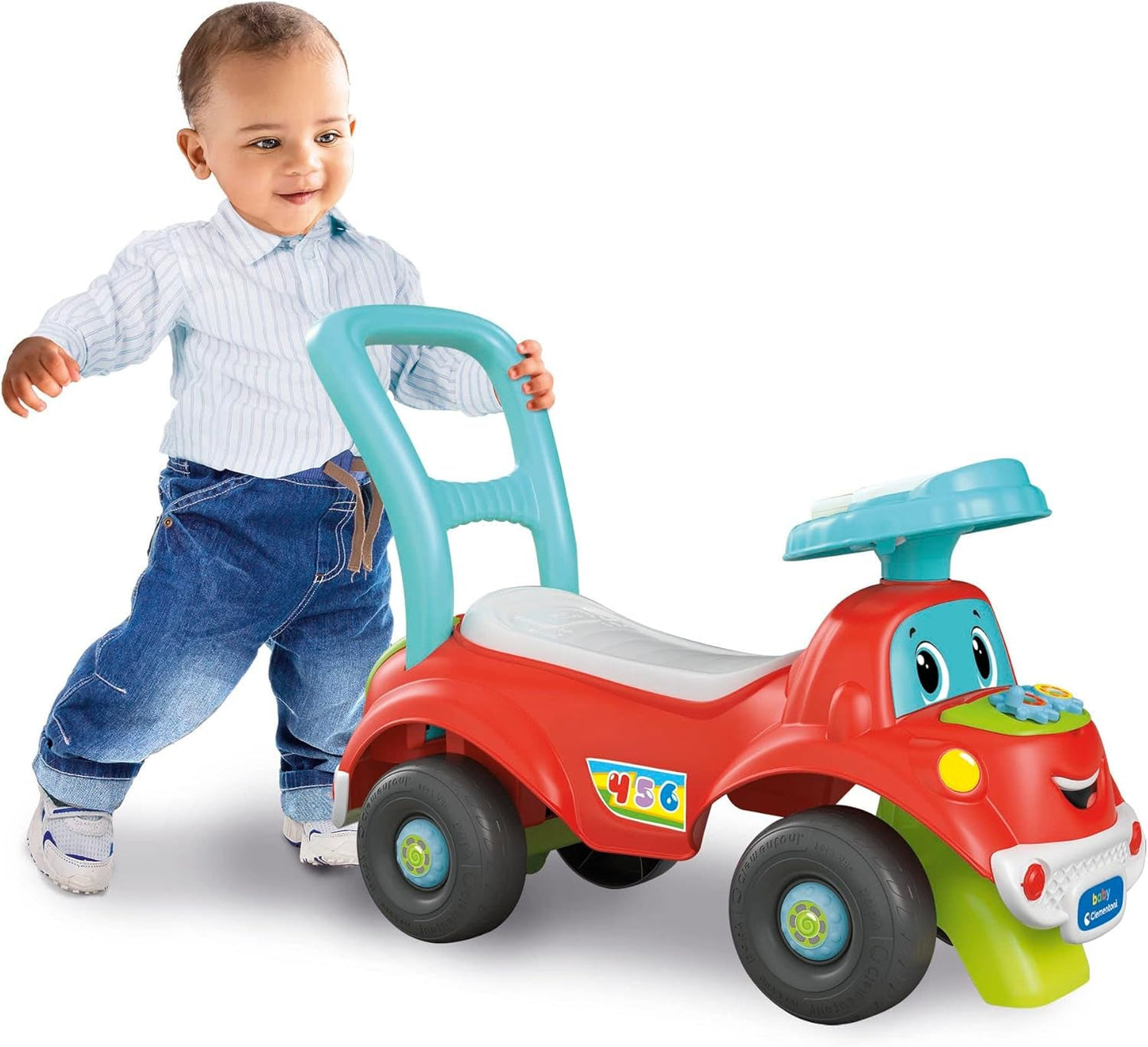 Clementoni - 17747 - Nicolò Go Go 3 în 1 - Mașină de echitație, vorbitor electronic de învățare, primii pași, lumini și sunete, joc pentru copii de 1 an - Made in Italy Jucarii Bebe Naty Shop