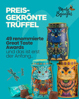 Trufe de ciocolată Monty Bojangles Savanna Gold (135g) pudrate cu cacao, praline, set cadou într-o cutie individuală de colecție cu design de pisică, aromă de scotch Flutter