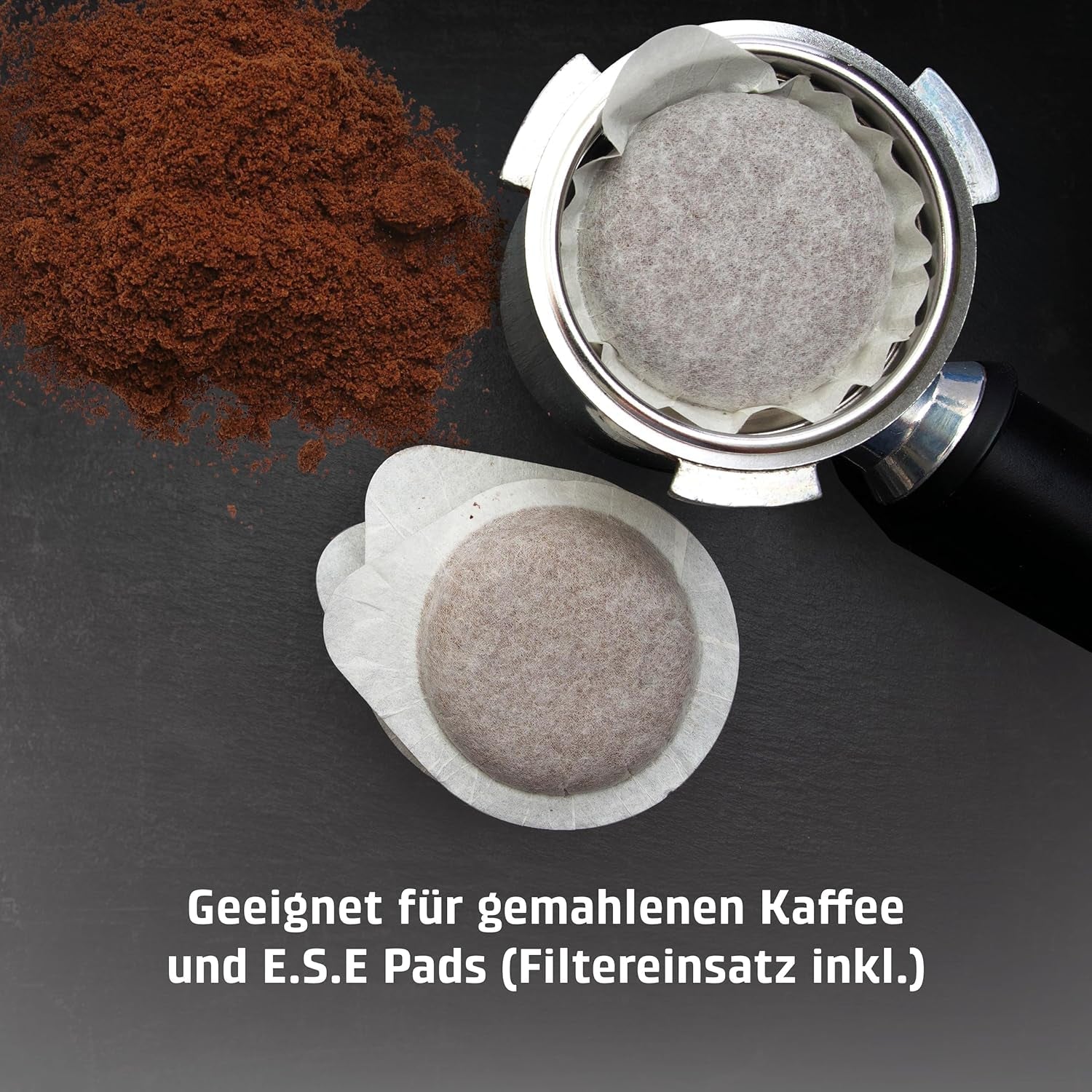 Caso Espresso Gourmet - Espressor portafiltru din oțel inoxidabil, pompă Ulka puternică de 19 bari, cu spumator de lapte, pentru cafea măcinată sau capsule de cafea ESE, pentru 2 cești, cu încălzitor de cești