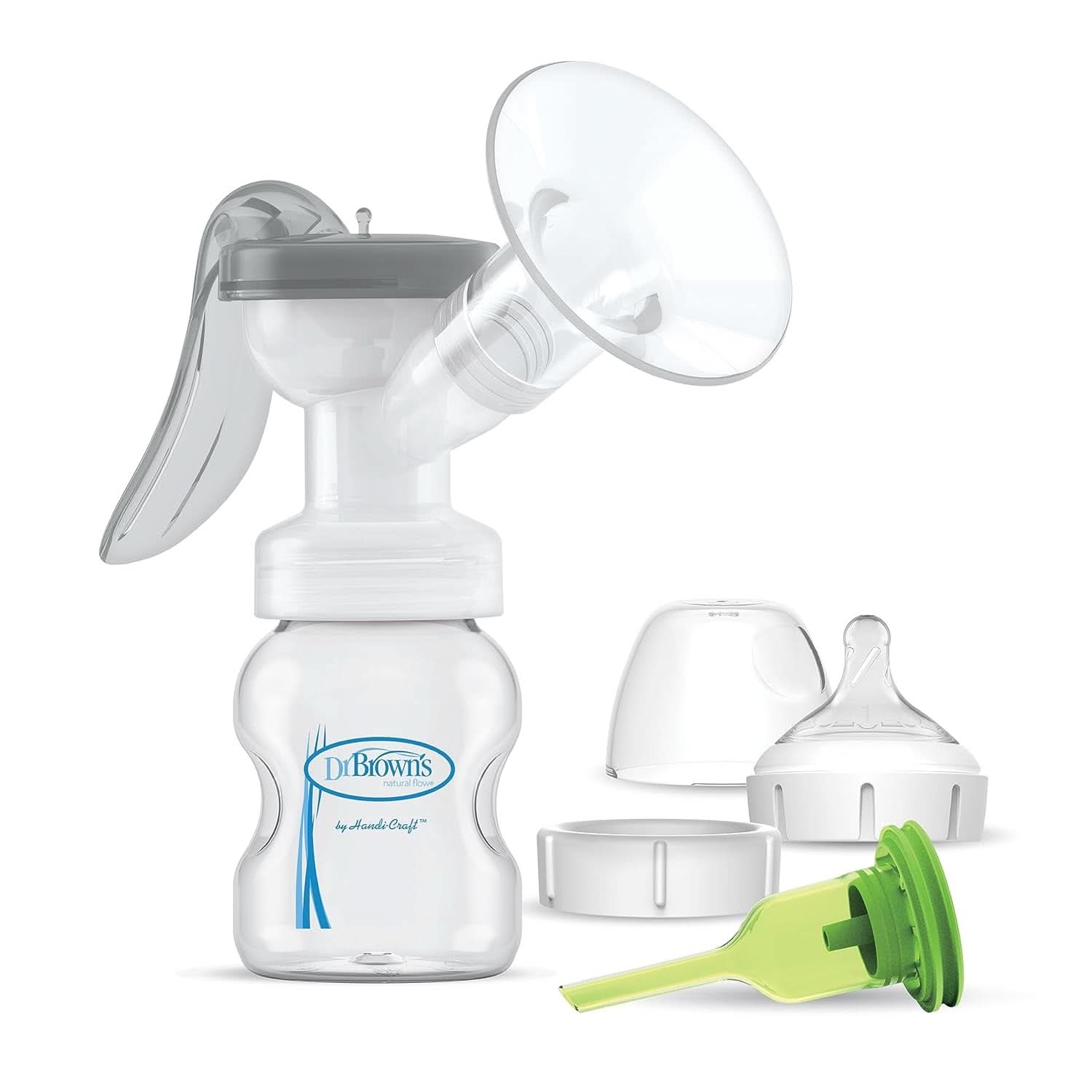 Pompă manuală de sân cu protecție 100% silicon Softshape (B, flanșă de 25 mm) și opțiuni anti-colici + biberon cu gură largă de 150 ml cu tetina cu flux lent de nivel 1 Accesorii Hrana si Alaptare Bebe Naty Shop