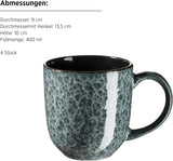 MÄSER 934110 Seria Filippa, Set de veselă din ceramică pentru 4 persoane, Set de veselă modern combinat cu 16 piese; Farfurii, boluri și căni cu glazură reactivă în verde și negru, Gresie, Verde