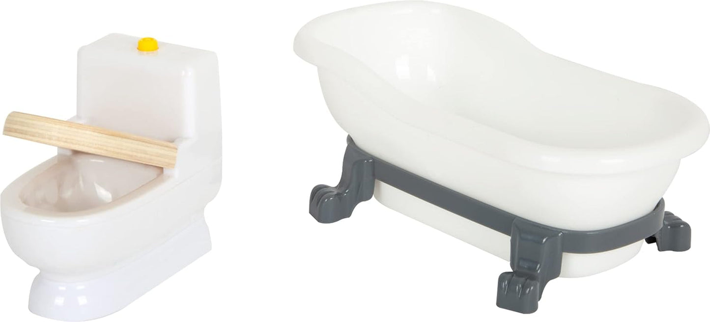 Casă de păpuși din lemn Small Foot, cu 3 etaje, față deschisă și 12 piese de mobilier, pentru copii cu vârsta de la 3 ani în sus, 11802, alb gri